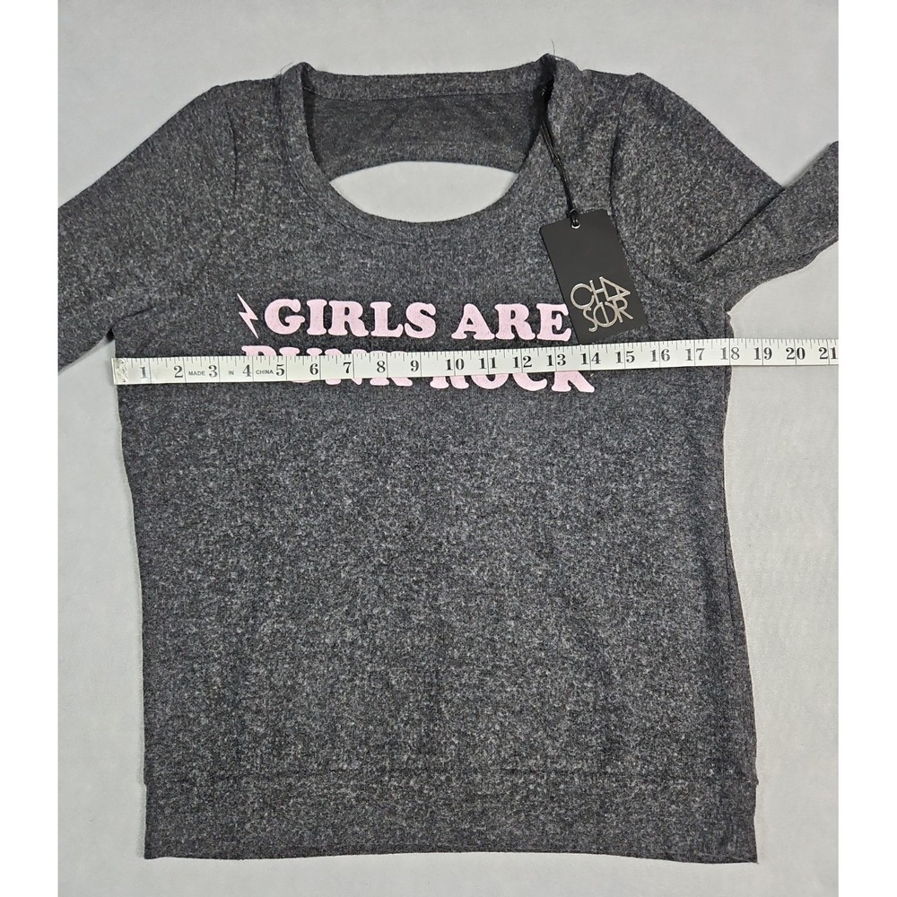 Chaser Womens Gray Girls Are Punk Rock Graphic Sweater Size Small NWT - Picture 8 of 9